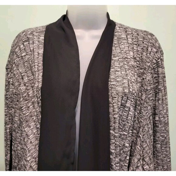 LOGO Lori Goldstein Heathered Black Knit Chiffon Trim Tie Waist Long Topper 4X - Picture 2 of 7